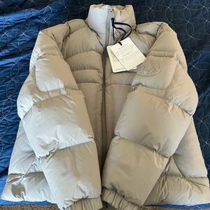 Moncler men’s nylon crinkle jacket in light grey